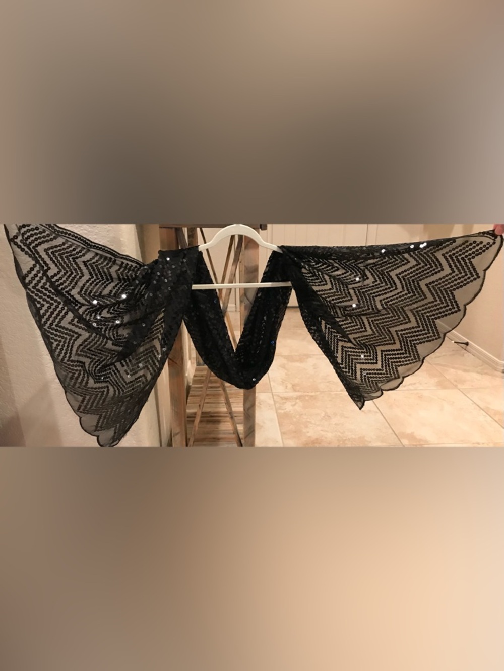 Cejon Sheer Black Lace With Sequin Detail Party Shawl/Wrap Scarf